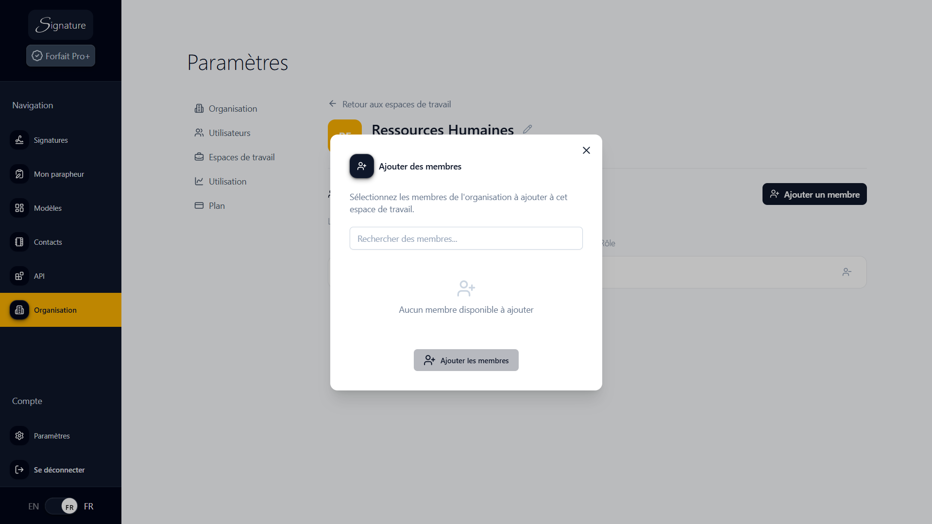 Ajouter un membre à un espace de travail dans Signature.nc